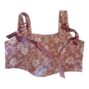 Floral Pink Crop Top with Ribbon Details